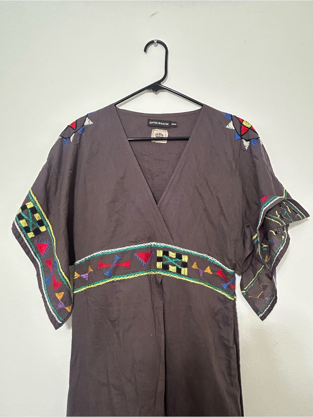 Antik Batik Black Cotton Embroidered Kimono Dress with Multicolor Trim